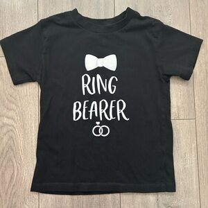 Black 5T graphic tee with text "RING BEARER"